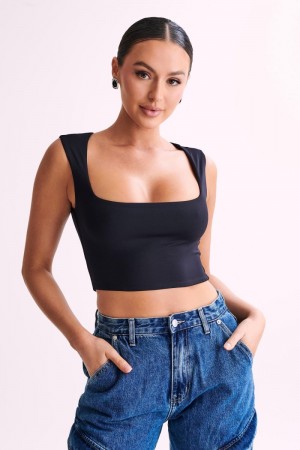 Women's Meshki Linley Recycled Nylon Cropped Tops Black Australia | W1D-6041