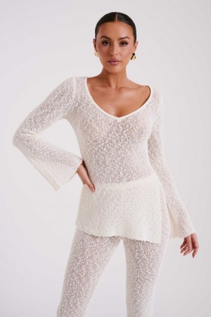 Women's Meshki Liz Boucle Long Sleeve Tops Cream Australia | T8G-3799