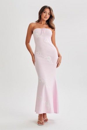 Women's Meshki Lorelai Strapless Rose Knit Maxi Dress Pink Australia | L5A-1775