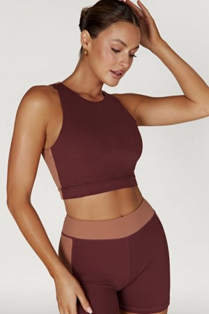 Women's Meshki Lori Two Tone Racer Crop Tops Dark Red / Tan Australia | T3Y-4488