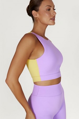 Women's Meshki Lori Two Tone Racer Crop Tops Purple / Yellow Australia | J0Q-5931