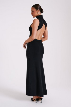 Women's Meshki Louisa High Neck Knit Maxi Dress Black Australia | X3N-9328