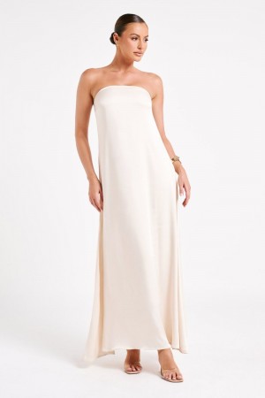 Women's Meshki Luisa Strapless Maxi Dress Beige Australia | N7K-1434