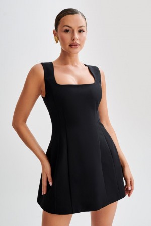 Women's Meshki Lysandre Crepe Mini Dress Black Australia | U8N-5381