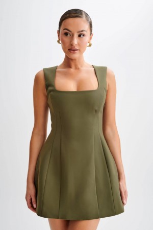 Women's Meshki Lysandre Crepe Mini Dress Olive Australia | N0T-5631