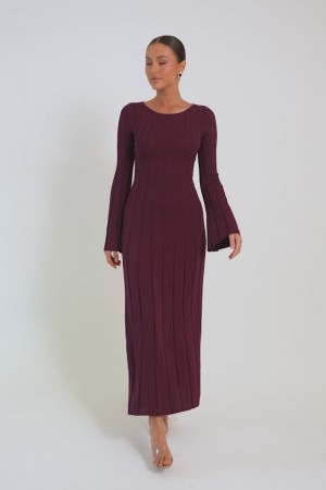 Women's Meshki Mabel Long Sleeve Knit Maxi Dress Purple Australia | P4R-2623