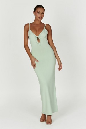 Women's Meshki Maia Pointelle Knit Maxi Dress Green Australia | V8F-3082