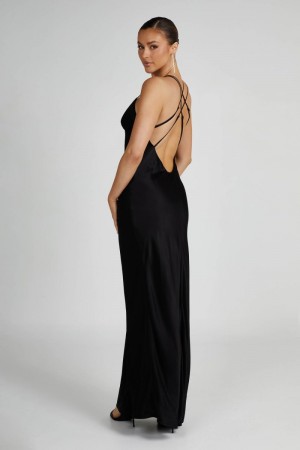 Women's Meshki Makari Satin Maxi Dress Black Australia | E3Z-8994