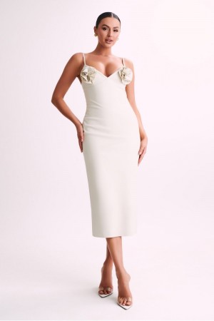 Women's Meshki Mariam Faux Leather Rose Midi Dress White Australia | O2G-4116