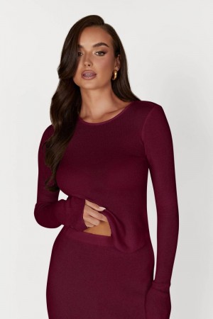 Women's Meshki Maribelle Knit Long Sleeve Tops Dark Red Australia | F3J-6830