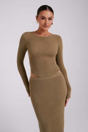 Women's Meshki Maribelle Knit Long Sleeve Tops Olive Australia | N3H-7149