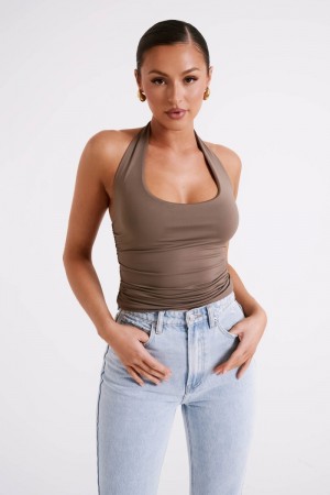 Women's Meshki Marie Recycled Nylon Halter Tops Chocolate Australia | U8R-9556