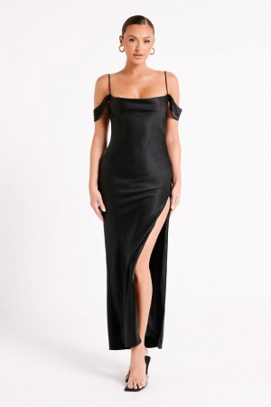 Women's Meshki Mariposa Off Shoulder Maxi Dress Black Australia | U6N-6461