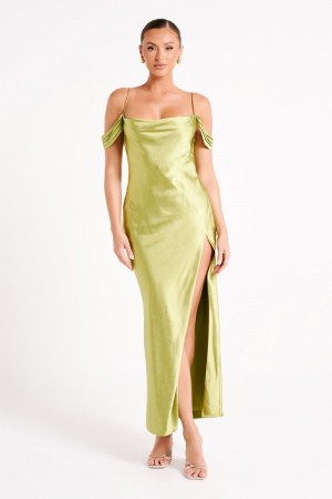 Women's Meshki Mariposa Off Shoulder Maxi Dress Green Australia | L2P-7134