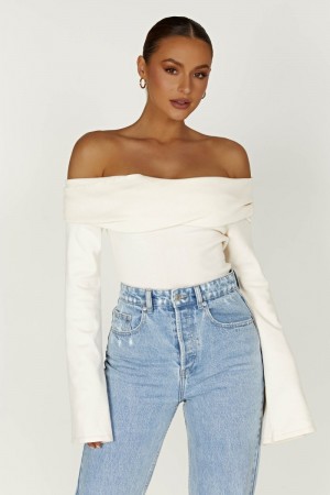 Women's Meshki Marlisa Off Shoulder Twist Tops White Australia | S1P-7823