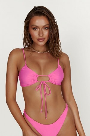 Women's Meshki Meadow Recycled Nylon Ruched Tie Front Bikini Top Bikinis Pink Australia | S0L-9707