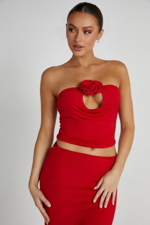 Women's Meshki Megan Strapless Rose Tops Red Australia | E2W-4688