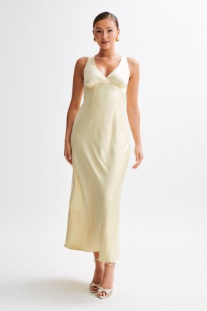 Women's Meshki Meghan Short Sleeve Satin Maxi Dress Lemon Australia | A0I-4592