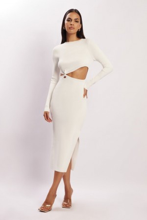 Women's Meshki Mila Twist Front Knit Midi Dress White Australia | W0L-8004