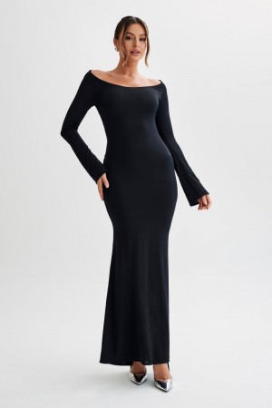 Women's Meshki Millicent Slinky Long Sleeve Maxi Dress Black Australia | A1J-2443