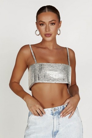 Women's Meshki Miriam Mirror Crop Tops Silver Australia | Y2U-2171