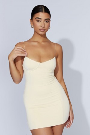 Women's Meshki Misty Contour Mini Dress Cream Australia | W0H-4841