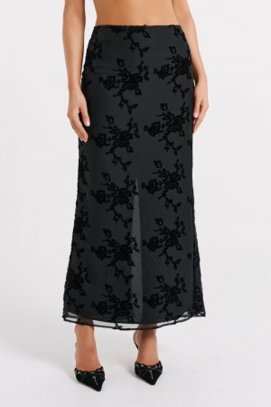 Women's Meshki Mona Burnout Velvet Maxi Skirts Black Australia | F3D-5833