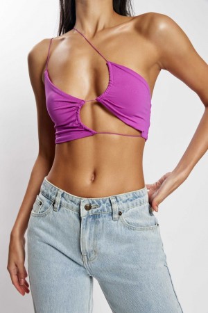 Women's Meshki Montana Ruched Cut Out Crop Tops Purple Australia | G5C-5268