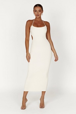 Women's Meshki Morgan Halter Knit Midi Dress Cream Australia | F5T-0587