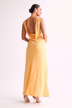 Women's Meshki Nadia Satin Back Cowl Maxi Dress Lemon Australia | B7O-3854