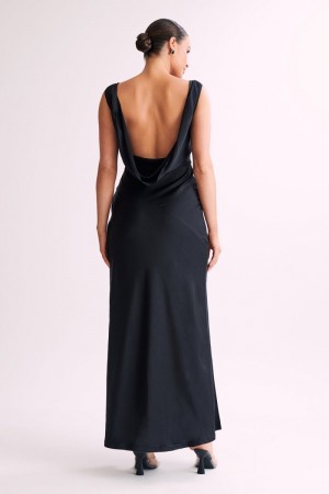 Women's Meshki Nadia Satin Back Cowl Maxi Dress Black Australia | X5H-6608