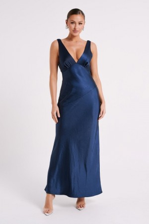 Women's Meshki Nadia Satin Back Cowl Maxi Dress Navy Australia | Y8Y-3867