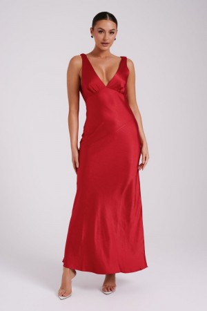 Women's Meshki Nadia Satin Back Cowl Maxi Dress Red Australia | C9F-2481