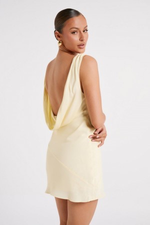 Women's Meshki Nadia Satin Cowl Back Mini Dress Light Yellow Australia | Q1M-9972