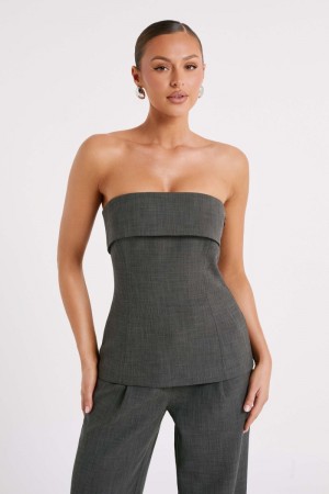 Women's Meshki Natalie Textured Strapless Tops Deep Grey Australia | Q1V-4684