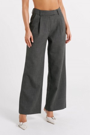 Women's Meshki Natalie Textured Wide Leg Pants Deep Grey Australia | F1B-5378