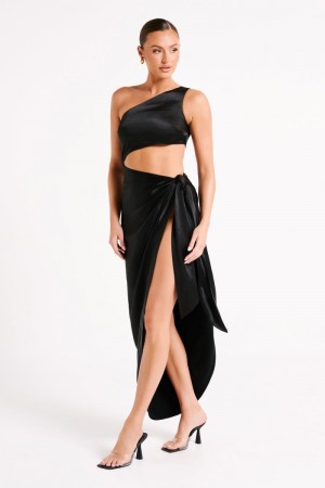 Women's Meshki Navarah One Shoulder Midi Dress Black Australia | J0O-3913