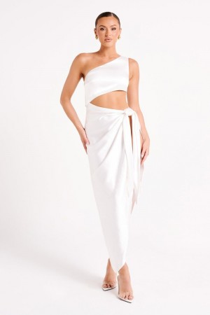 Women's Meshki Navarah One Shoulder Midi Dress White Australia | A1Y-9404