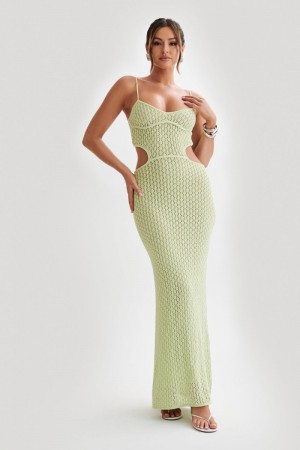 Women's Meshki Nerida Knit Cut Out Maxi Dress Green Australia | B6Z-5383