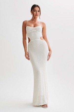 Women's Meshki Nerida Knit Cut Out Maxi Dress White Australia | M9D-5505