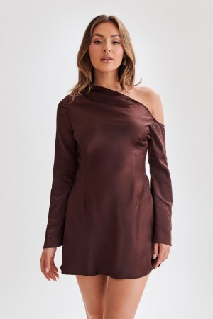 Women's Meshki Nikita Long Sleeve Mini Dress Dark Chocolate Australia | A8B-9399