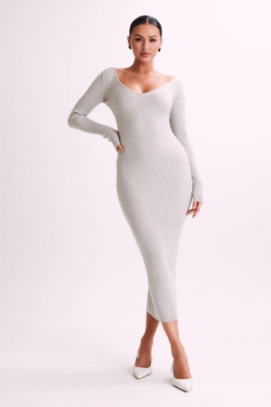 Women's Meshki Nina Long Sleeve Knit Midi Dress Grey Australia | K6N-7002