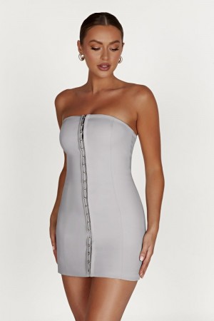 Women's Meshki Ornella Hook And Eye Mini Dress Grey Australia | W9O-6646