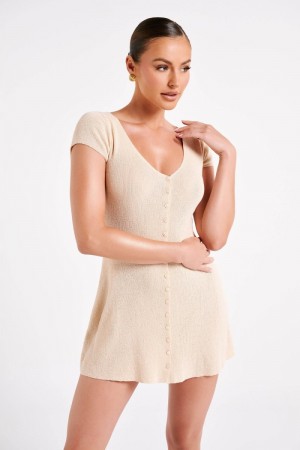 Women's Meshki Paula Buttoned Knit Mini Dress White Australia | U5F-0927