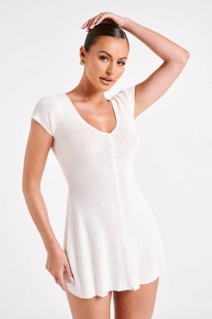 Women's Meshki Paula Buttoned Knit Mini Dress White Australia | I6Z-9677