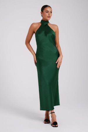 Women's Meshki Paulette Satin Bow Midi Dress Green Australia | B0A-4592