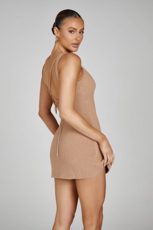 Women's Meshki Pauline Open Back Knit Mini Dress Skin Pink Australia | O4R-7093