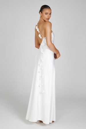 Women's Meshki Rebecca One Shoulder Rose Maxi Dress White Australia | S8F-2203