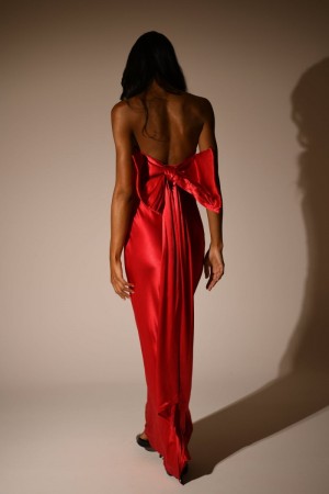 Women's Meshki Rochelle Bow Back Satin Maxi Dress Red Australia | U0Y-2127