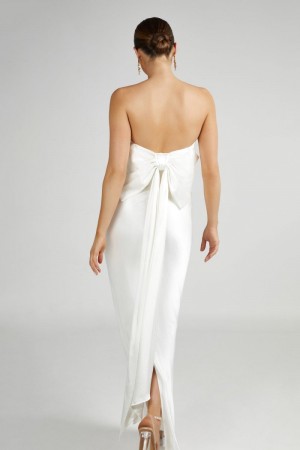 Women's Meshki Rochelle Bow Back Satin Maxi Dress White Australia | O8M-6962